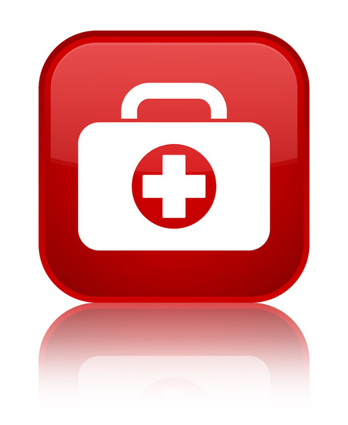First aid kit bag icon shiny red square button - Fotó, kép