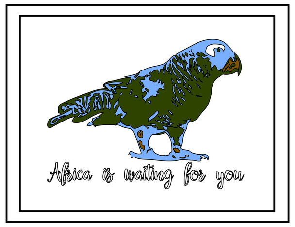 Nature illustration. Post card. Animals from the jungle. Parrot in the zoo. Africa is waiting for you - Vettoriali, immagini