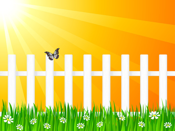 Wooden fence and butterfly - Vector, afbeelding