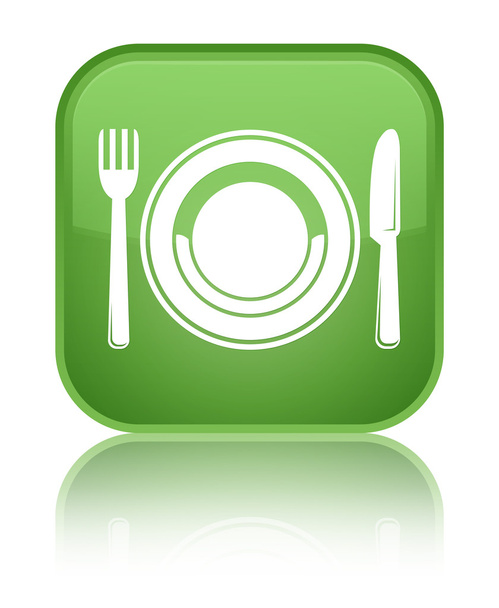 Food plate icon shiny soft green square button - Fotoğraf, Görsel
