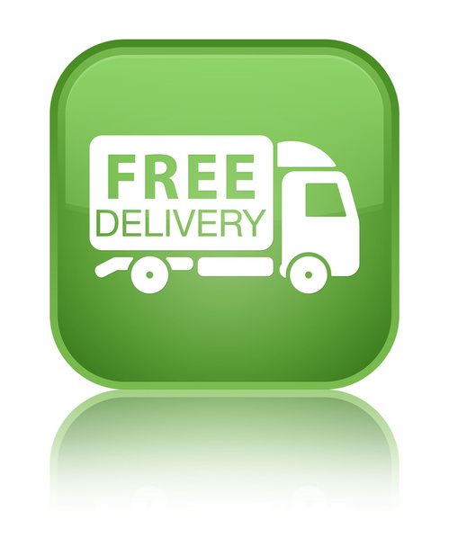 Ücretsiz teslimat kamyonu kutsal kişilerin resmi parlak yumuşak yeşil kare düğme - Fotoğraf, Görsel
