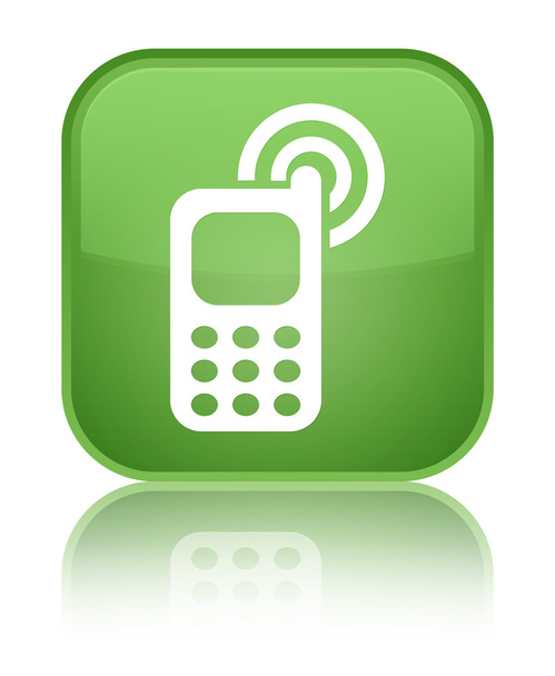 Cellphone ringing icon shiny soft green square button - Photo, Image