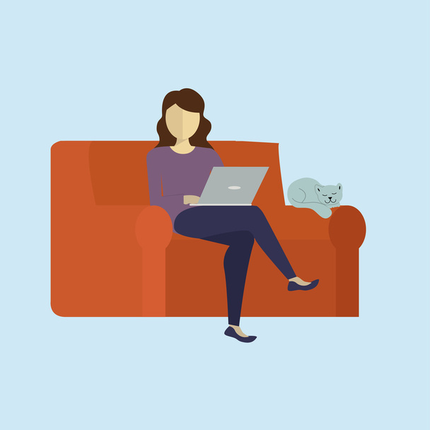 Woman surfing web at home - Vector, Image