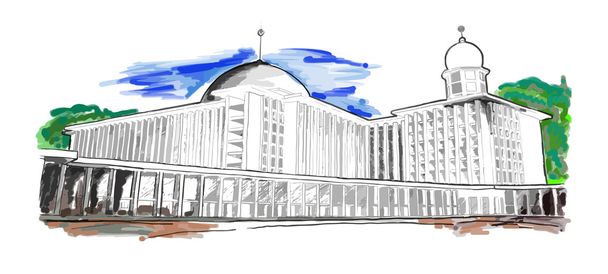 A hand drawn sketch of Istiqlal Mosque in Jakarta, Indonesia - Vector, Image