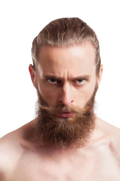 Hipster man with long beard isolated over white background - Foto, imagen