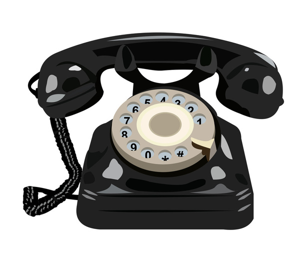 Black retro phone. Telephone isolated on white background - Διάνυσμα, εικόνα