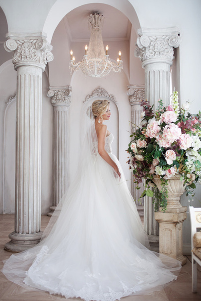 Charming young bride in luxurious wedding dress. Pretty girl, the photo Studio - Fotoğraf, Görsel