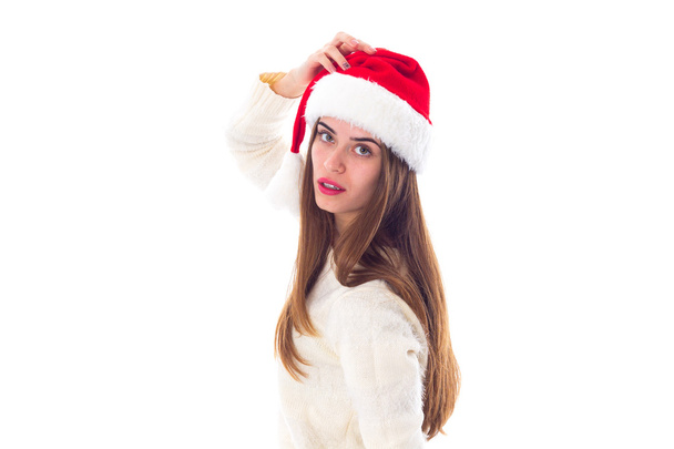 クリスマスの赤い帽子の女 - 写真・画像