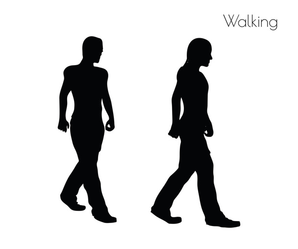 hombre en pose de caminar sobre fondo blanco
 - Vector, imagen