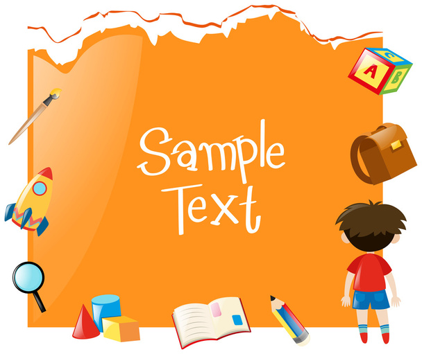 Paper template with boy and school items - Vector, imagen