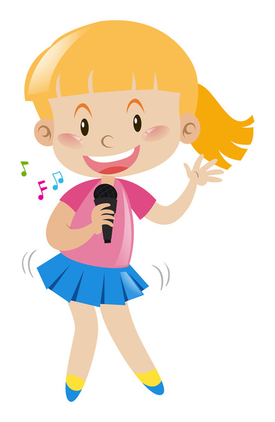 Girl with microphone singing and dancing - Vector, Image