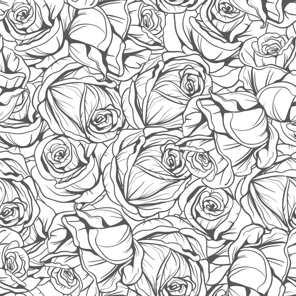 monochrome pattern flowers roses - Vector, afbeelding