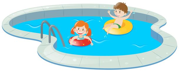 Two kids in swimming pool - Vector, Image