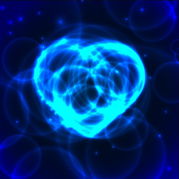 Синее неоновое плазменное сердце на тёмном фоне
 - Вектор,изображение