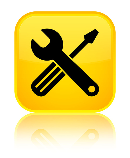 Tools icon shiny yellow square button - Photo, Image