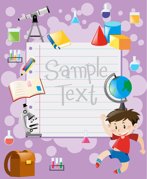 Paper template with boy and school equipments - Vector, Image