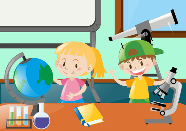 Happy students learning in classroom - Vector, Image