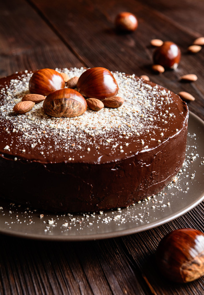 Chestnut cake with almonds and chocolate - Photo, Image