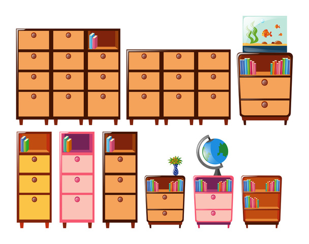 Different design of bookshelves - Vektor, obrázek