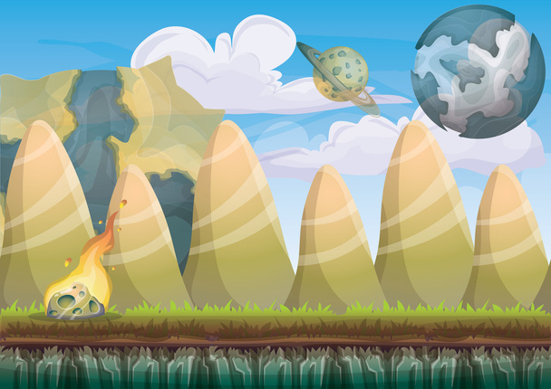 cartoon vector landscape with meteor background with separated layers for game art and animation - Vector, Image