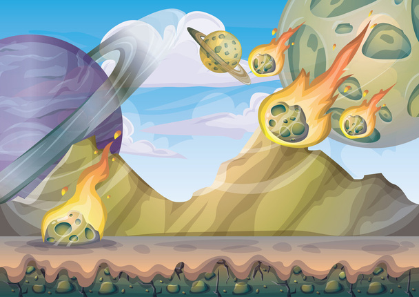 cartoon vector landscape with meteor background with separated layers for game art and animation - Vektor, obrázek