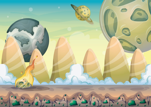 paisaje vectorial de dibujos animados con fondo de meteorito con capas separadas para el arte del juego y la animación
 - Vector, imagen