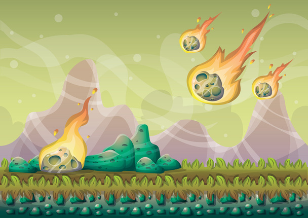 Cartoon-Vektorlandschaft mit Meteorhintergrund mit getrennten Ebenen für Spielkunst und Animation - Vektor, Bild