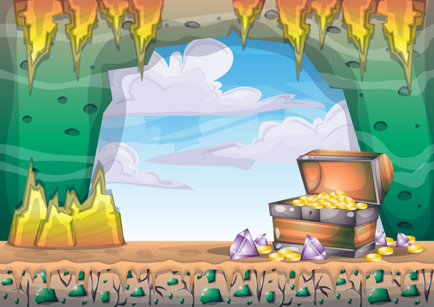 Cartoon vector grot met gescheiden lagen voor spel en animatie - Vector, afbeelding
