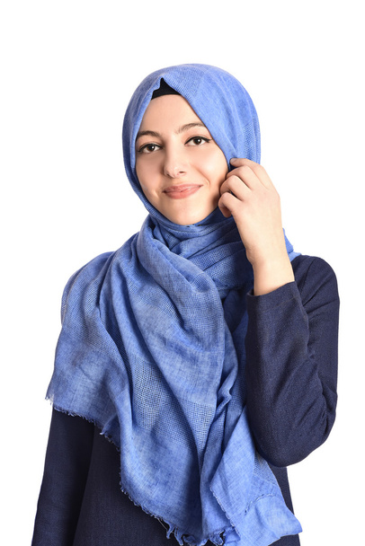 portrait of a young muslim women with fashion scarf - 写真・画像