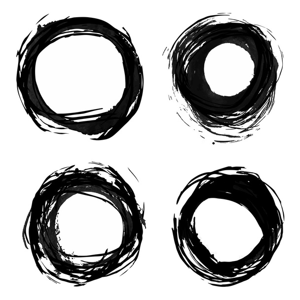 Grunge black ink isolated circles on white background - Διάνυσμα, εικόνα