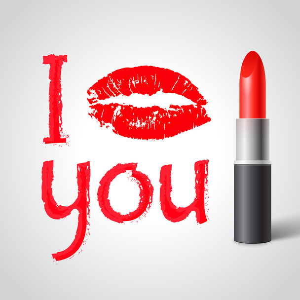 Red lipstick print I KISS YOU with lips - Διάνυσμα, εικόνα