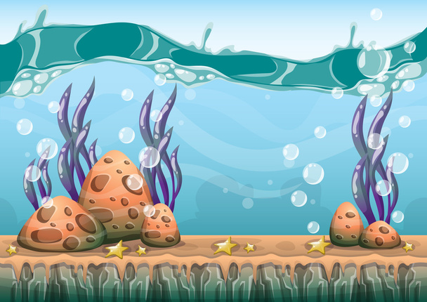 cartoon vector underwater background with separated layers for game art and animation - ベクター画像