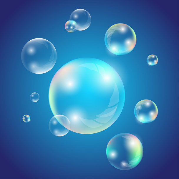 Transparent soap or water bubbles. Realistic soap bubbles with rainbow reflection set isolated vector illustration - Vektor, obrázek