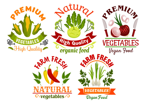 Fresh farm vegetables and herbs cartoon symbols - Vector, Image