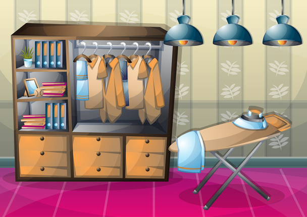 cartoon vector illustration interior clothing room with separated layers - Vector, Image