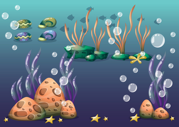 cartoon vector underwater objects with separated layers for game art and animation - Vektor, obrázek