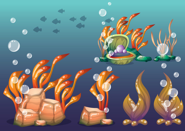 cartoon vector underwater objects with separated layers for game art and animation - Διάνυσμα, εικόνα