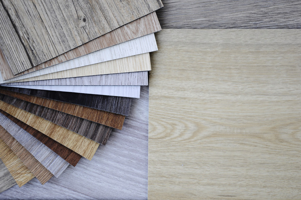 wood texture floor Samples of laminate and vinyl floor tile on w - Photo, Image