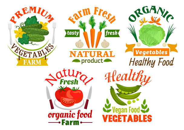 Zestaw plakietek z warzywami naturalnymi - Wektor, obraz