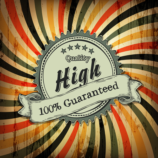 Vintage label with sample text on colorful rays aged background. - Вектор, зображення