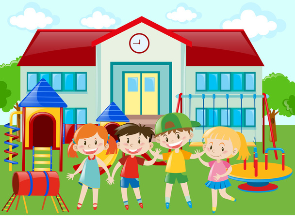 Kindergarten students at the playground - Vector, Image