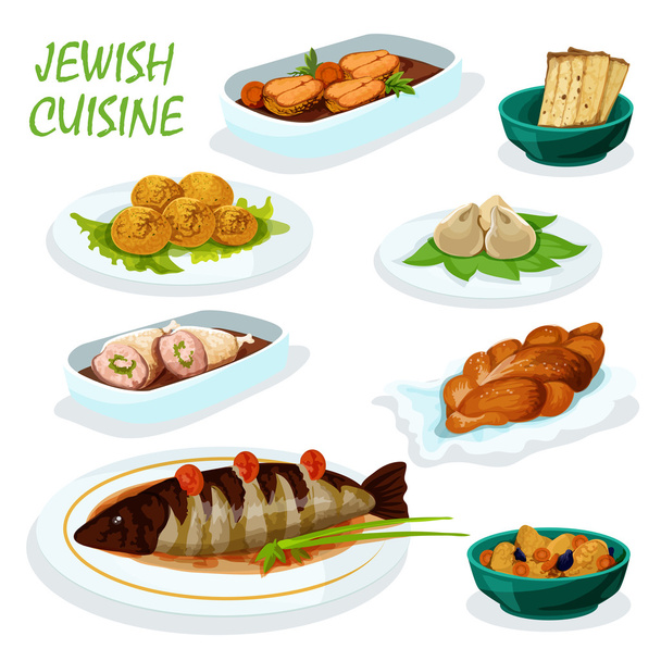 Εβραϊκή κουζίνα εικονίδιο για εορταστικό δείπνο σχεδιασμό μενού - Διάνυσμα, εικόνα