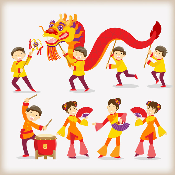 Dragon dance / Chinese new year festival
 - Вектор,изображение