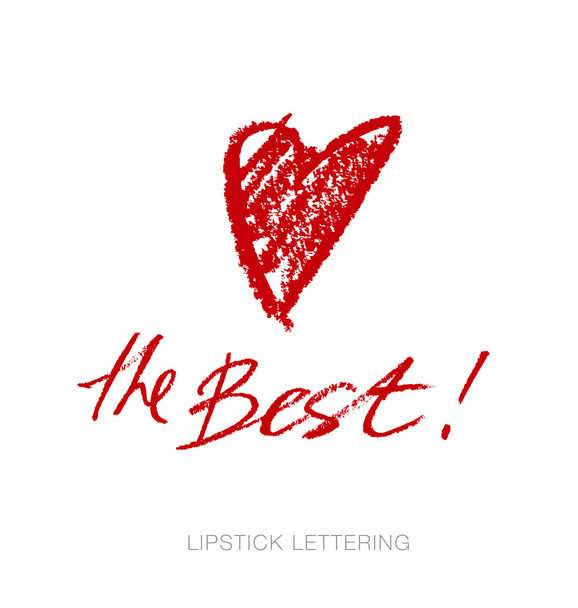 lápiz labial estilo corazón y letras. palabras rojas dibujadas a mano. charco
 - Vector, Imagen