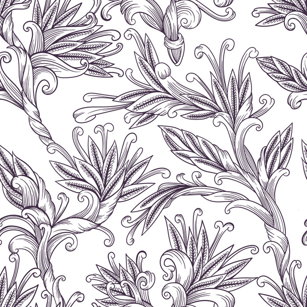 白黒花柄シームレス パターン - ベクター画像