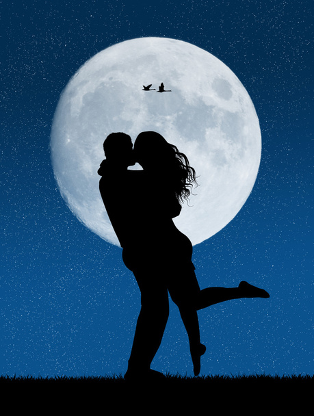lovers kissing in the moonlight - Fotó, kép