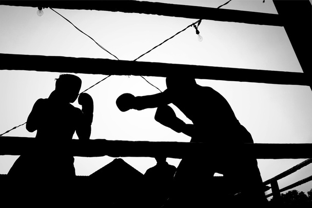 Silhouette boxing fight - Фото, изображение