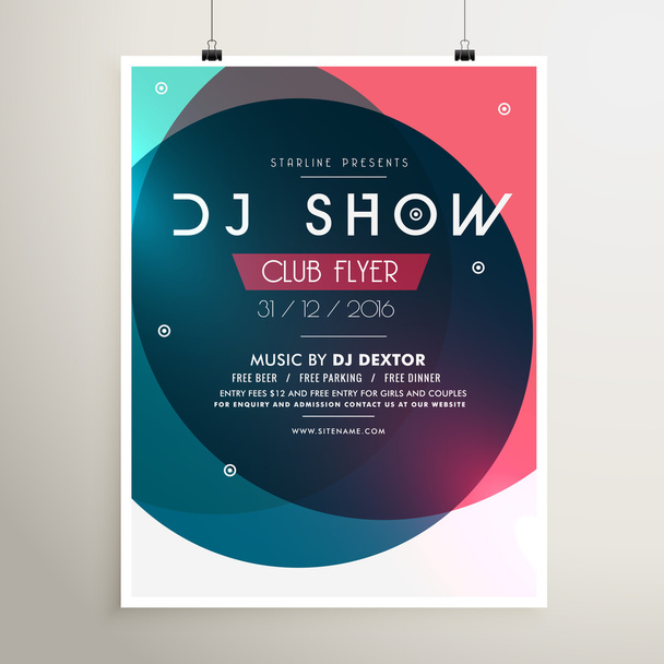 awesome music party event flyer template with colorful shapes - Vector, Image
