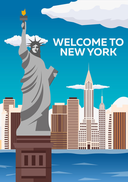 Travel to USA, New York Poster skyline. Welcome to New York. Statue of Liberty. Vector illustration. - Вектор,изображение