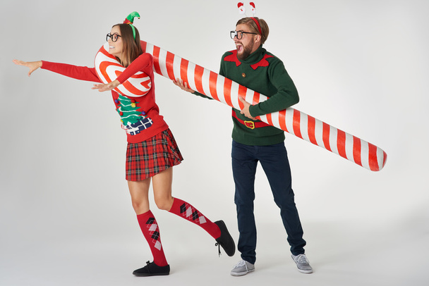 people in funny sweaters - 写真・画像